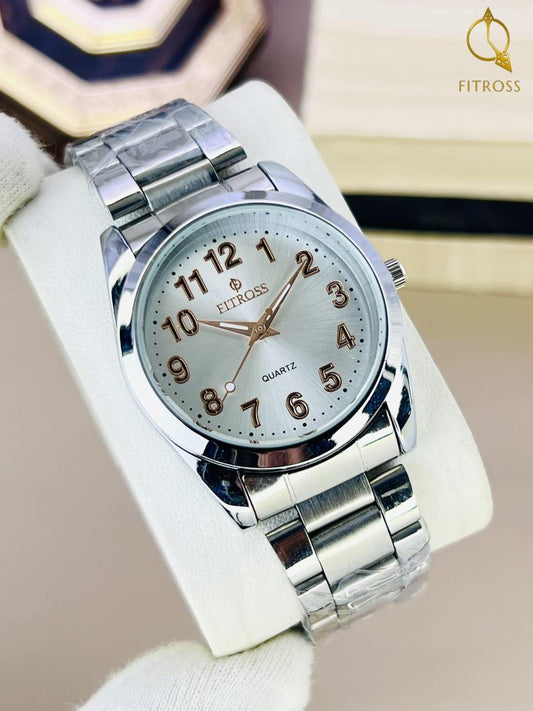 Fitross Silver Quartz Watch – Elegant Stainless Steel Men’s Wristwatch