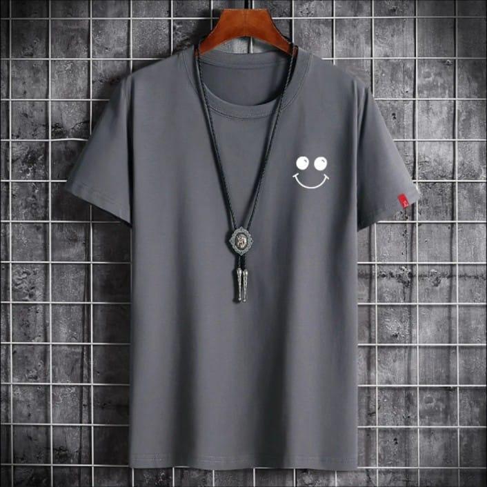 Men’s Grey Smiley T-Shirt – Soft Cotton Casual Wear