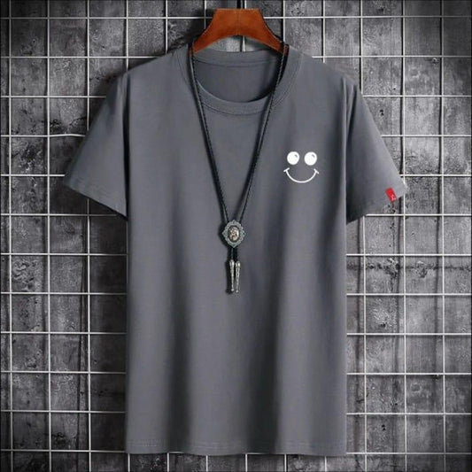 Men’s Grey Smiley T-Shirt – Soft Cotton Casual Wear