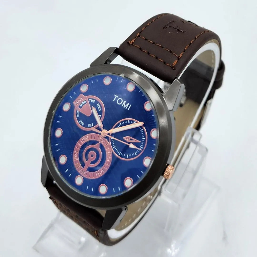 TOMI Men’s Stylish Watch – Blue Dial, Leather Strap