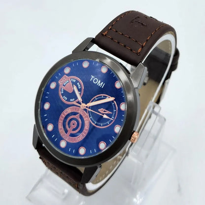 TOMI Men’s Stylish Watch – Blue Dial, Leather Strap
