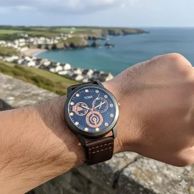 TOMI Men’s Stylish Watch – Blue Dial, Leather Strap